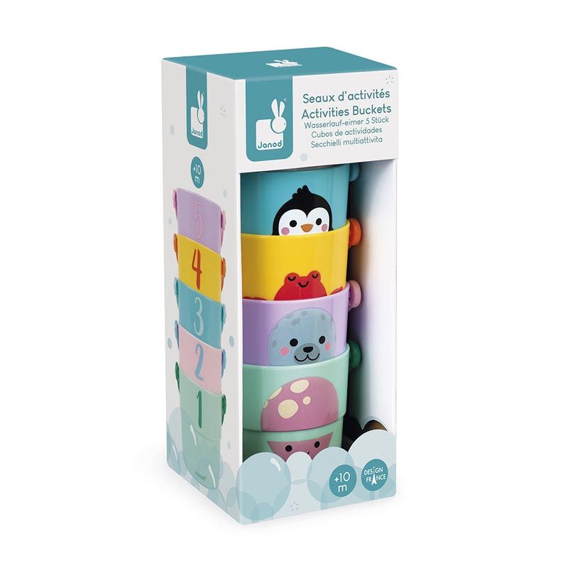 5 Seaux Dactivites Multicolore Janod Bain - janod