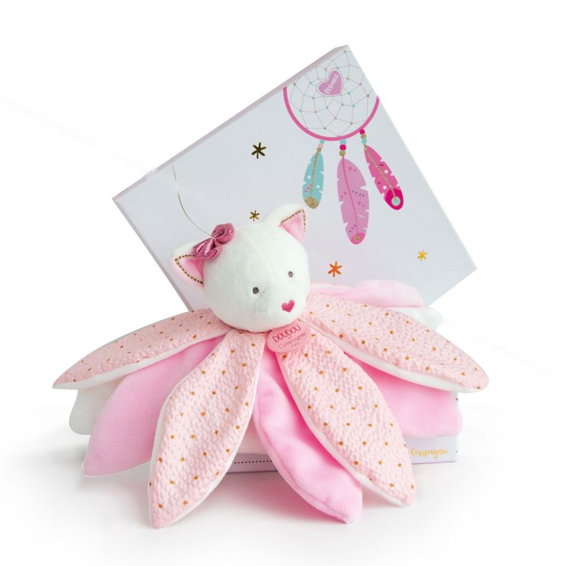 Doudou Chat Attrape-reves Doudou Sensoriel 26cm Rose - doudou et compagnie