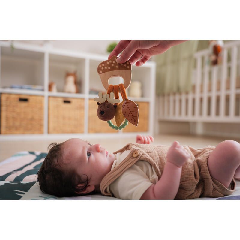 Hochet En Bois Foret Orange Vert Beige Marron - little big friends