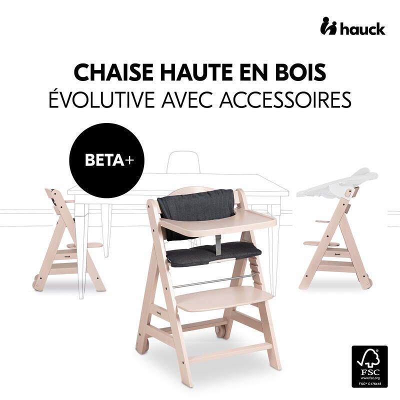Chaise Haute Beta+ Whitewashed Rose avec accessoires - hauck