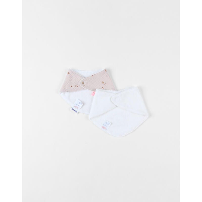 Bm Set 2 Bavoirs Bandana Eponge Mousseline - Bali, Colombes Du Bonheur Bali, Moka Snow Beige - noukie 's