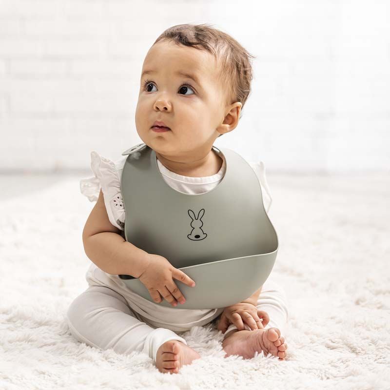  Bavoir en silicone imprimé lapin Vert - nattou