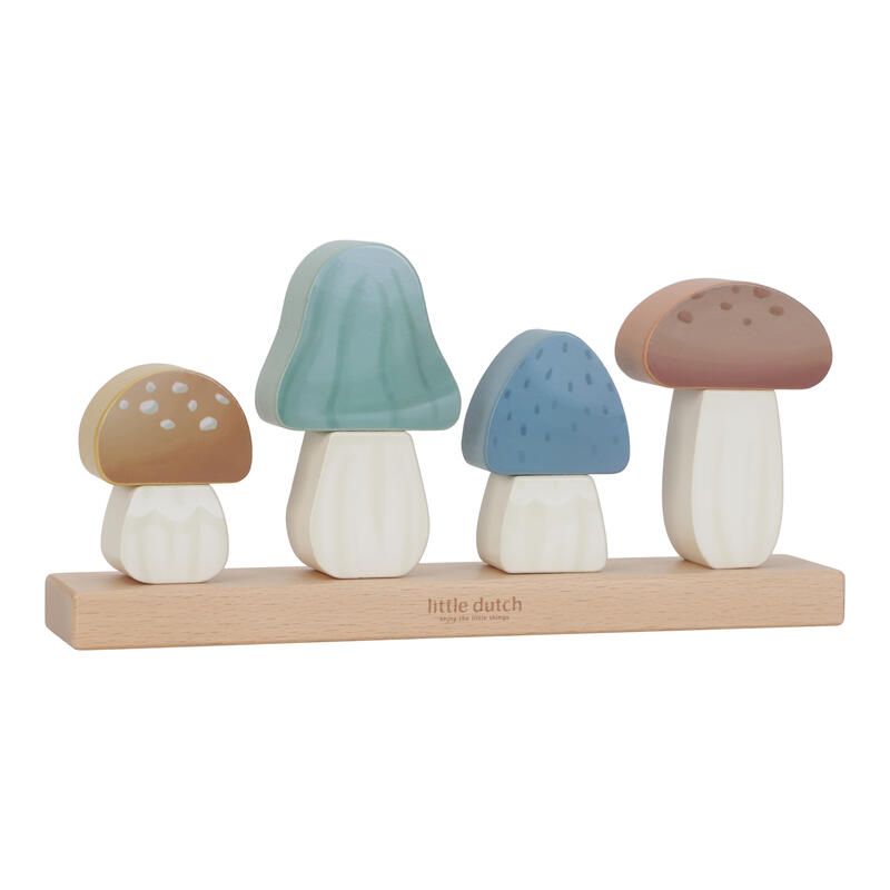 Puzzle Champignons A Empiler Bois Fsc Forest Friends Bleu Marron Jaune Vert Blanc M - little dutch