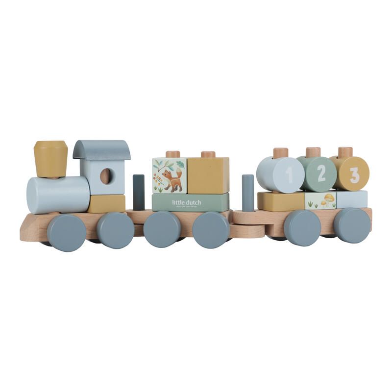 Train A Blocs Bois Fsc Forest Friends Bleu Jaune Bois Multicolore - little dutch