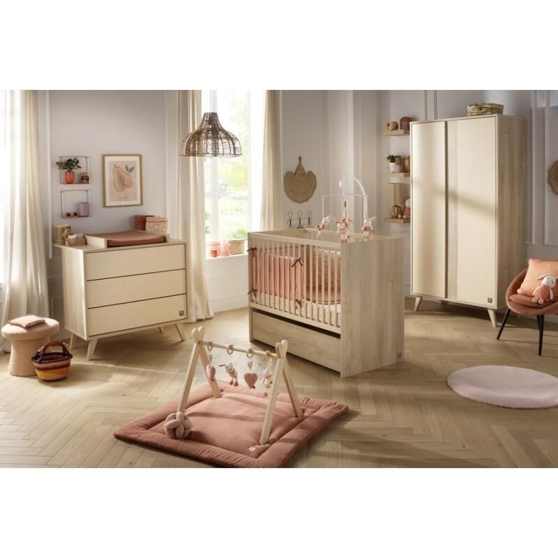 Chambre Trio Mélinée Lit bébé évolutif 60x120cm-90-190cm + Commode + Armoire - sauthon