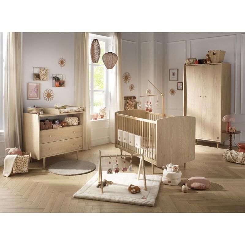 Chambre Trio My Love Lit bébé évolutif 70x140cm + Commode 1 niche 2 tiroirs + Armoire - sauthon