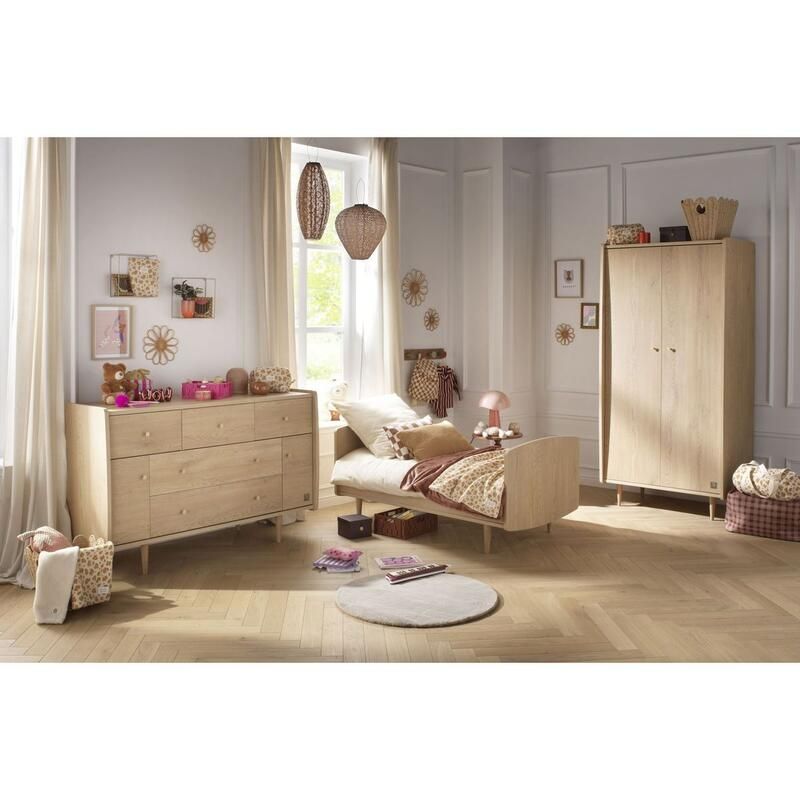 Chambre Trio My Love Lit bébé évolutif 70x140cm + Commode 5 tiroirs 2 portes + Armoire - sauthon
