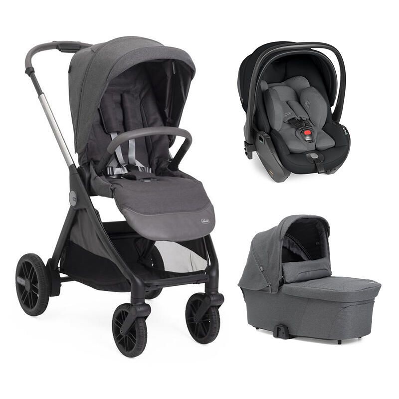 Poussette Trio Bellagio 2 + Siège auto First Seat Recline + Nacelle Flexi Black Satin - chicco