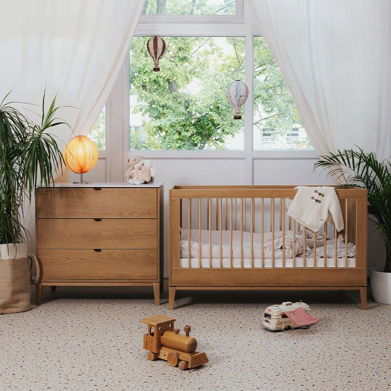 Chambre Duo Milan Caramel Lit bébé évolutif 70x140cm + Commode - nina bien