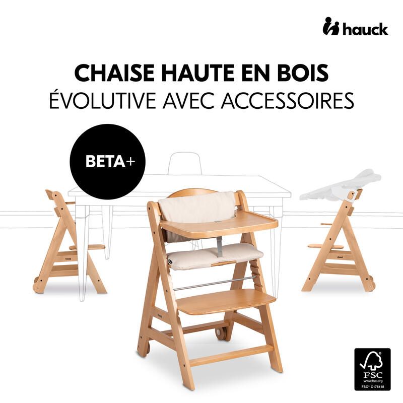 Chaise Haute Beta+ Bois Naturel avec accessoires - hauck