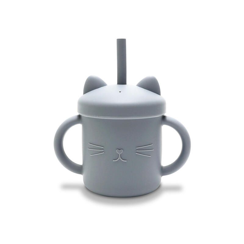 Tasse d’apprentissage avec paille en silicone Gris - lorelli
