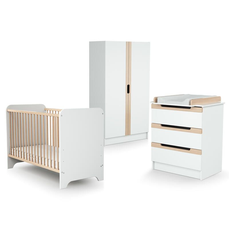 Chambre Trio Carrousel Lit bébé 60x120cm + Commode à langer + Armoire - at4