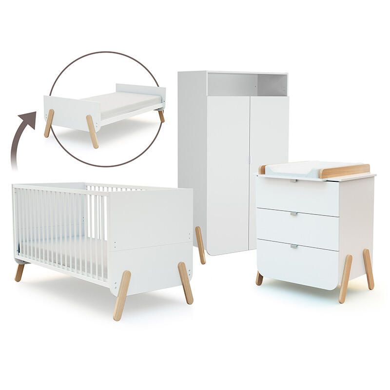 Chambre Trio Pirate Lit bébé bébé évolutif 70x140cm + Commode à langer + Armoire - at4