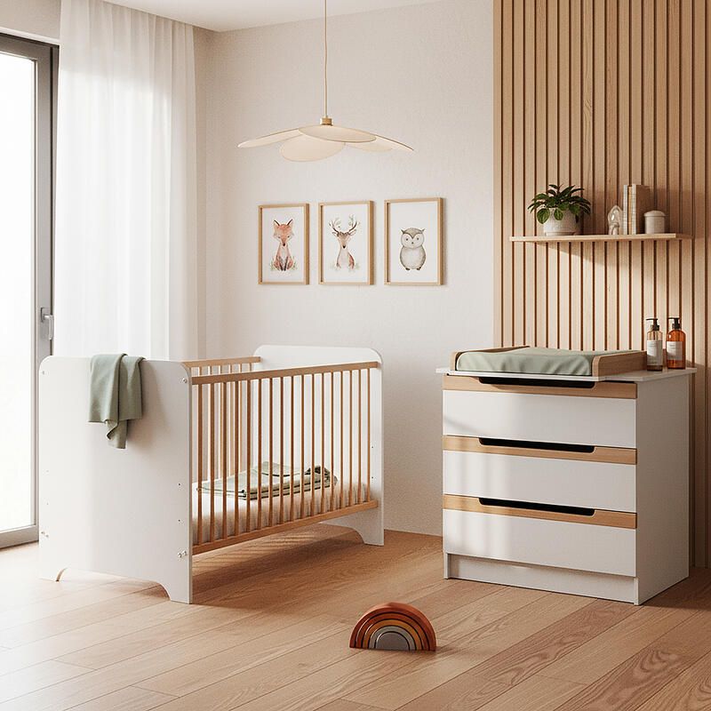 Chambre Duo Carrousel Lit bébé 60x120cm + Commode à langer - at4