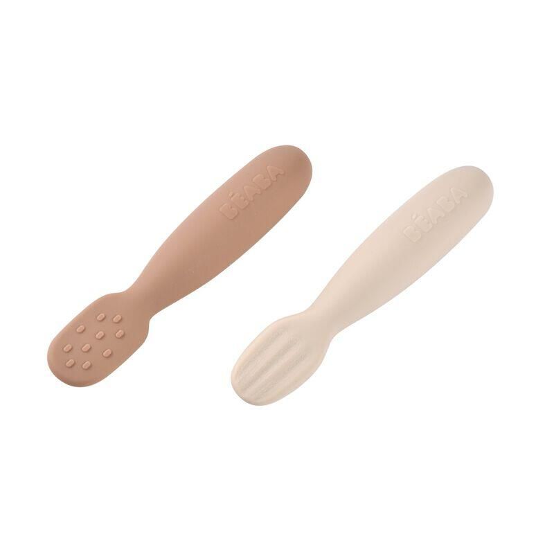 Lot 2 pré-cuillères d'apprentissage silicone Praline Argile - beaba