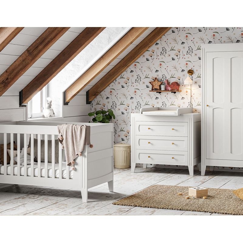 Chambre Trio Milenne Blanc Lit bébé évolutif 70x140cm + Commode + Armoire - vox