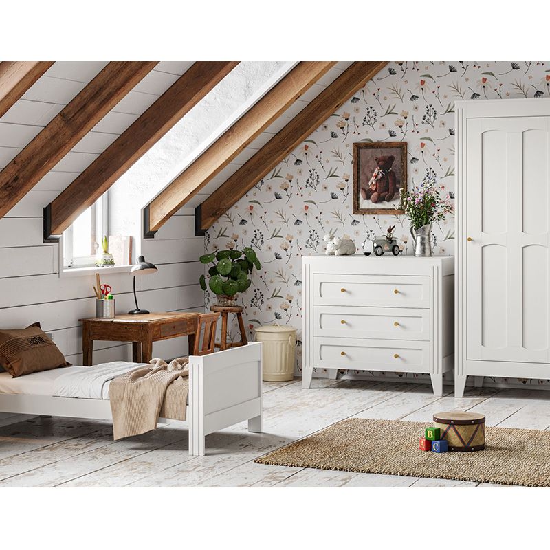 Chambre Trio Milenne Blanc Lit bébé évolutif 70x140cm + Commode + Armoire - vox