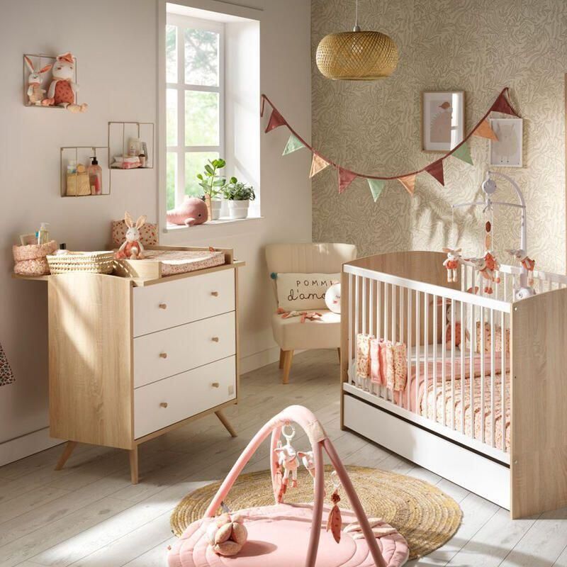 Chambre Duo Access Bois Blanc Lit bébé évolutif 70x140cm + Commode - sauthon