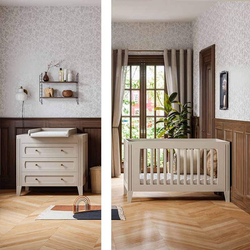 Chambre Duo Milenne Sable Beige Lit bébé évolutif 70x140cm + Commode - vox