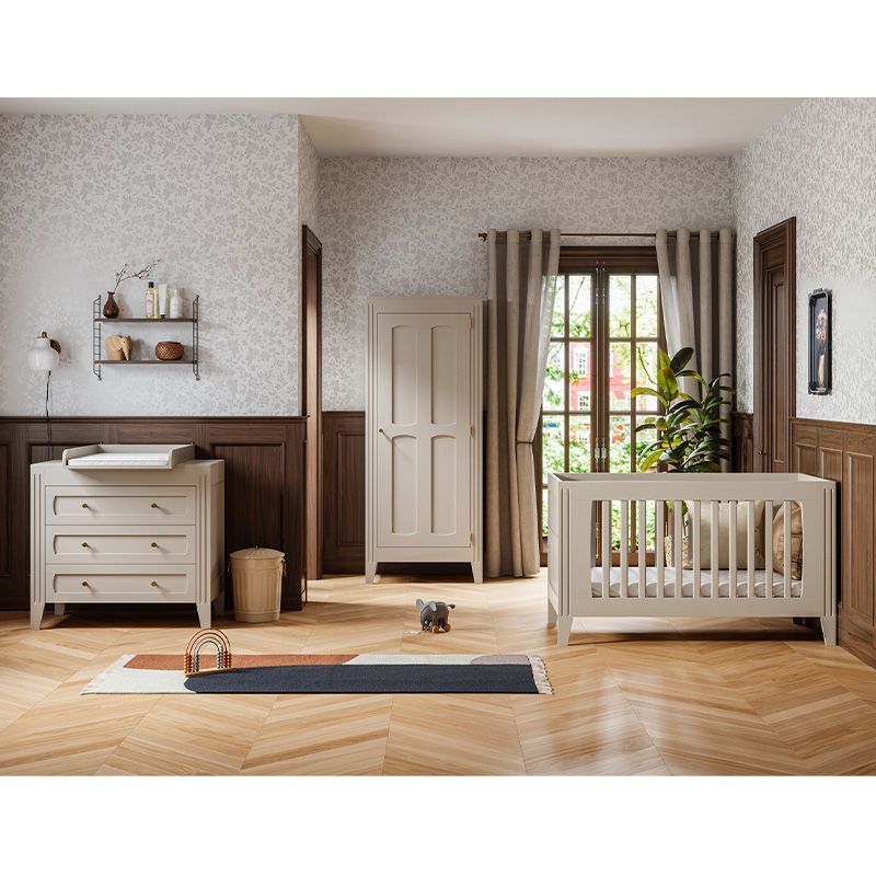 Chambre Trio Milenne Sable Beige Lit bébé évolutif 70x140cm + Commode + Armoire - vox