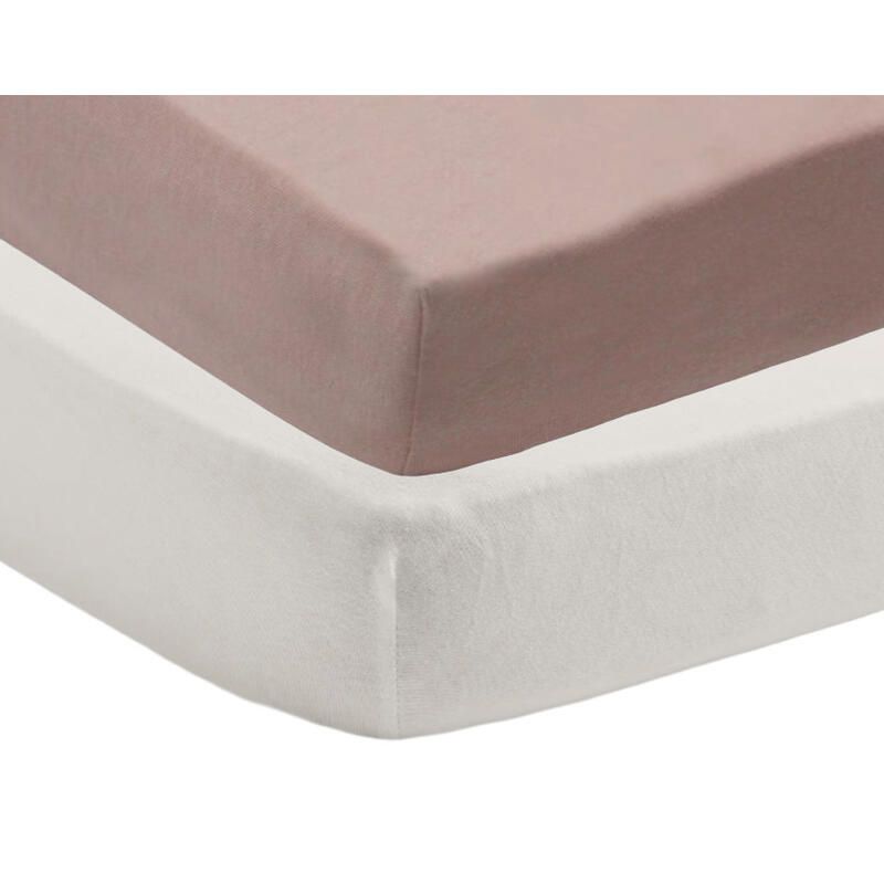 Lot 2 Draps Housse Jersey 60x120cm Blanc / Pink - fee moi dormir