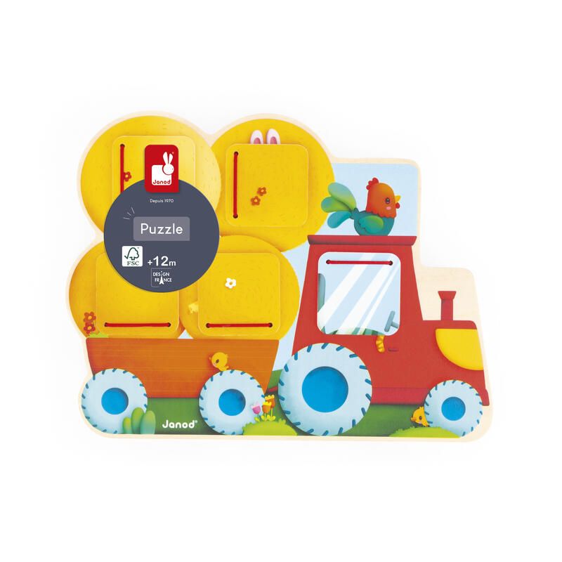Cache-cache tracteur ferme - Jaune - janod