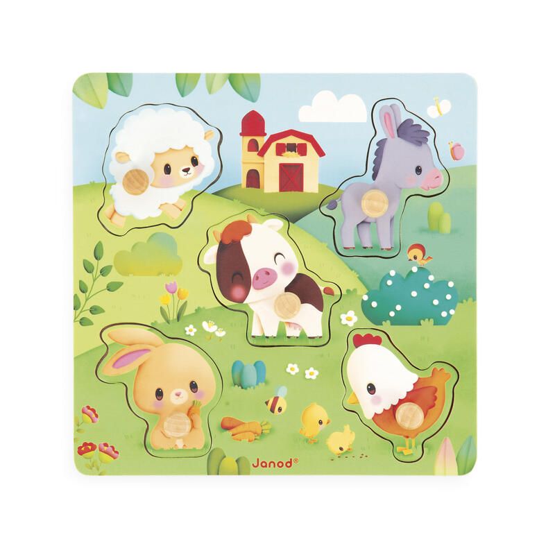 Puzzle tactile Ferme 5 pièces - Bois - janod