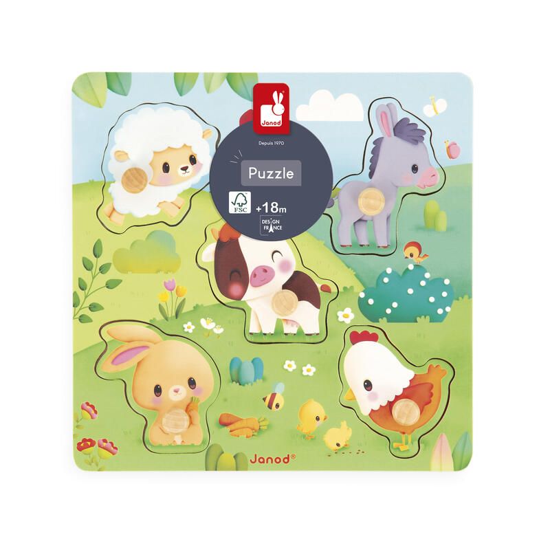 Puzzle tactile Ferme 5 pièces - Bois - janod
