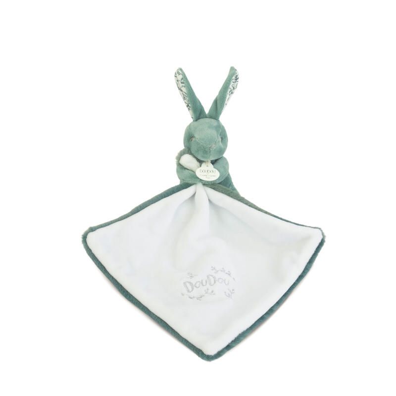 Doudou lapin mouchoir 10cm Vert - doudou et compagnie