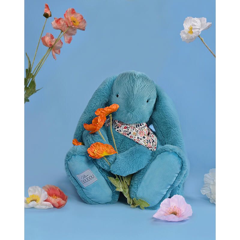 Peluche lapin Fleurette 50cm Turquoise - doudou et compagnie