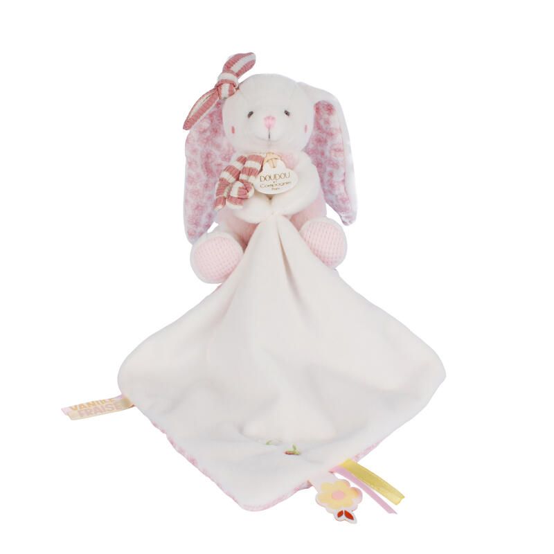 Doudou lapin pantin Vanille Fraise 10cm Rose - doudou et compagnie