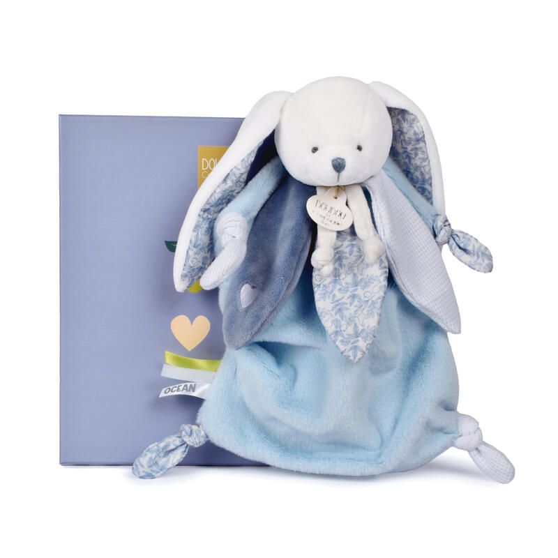 Doudou lapin Cœur Océan 25cm Bleu - doudou et compagnie