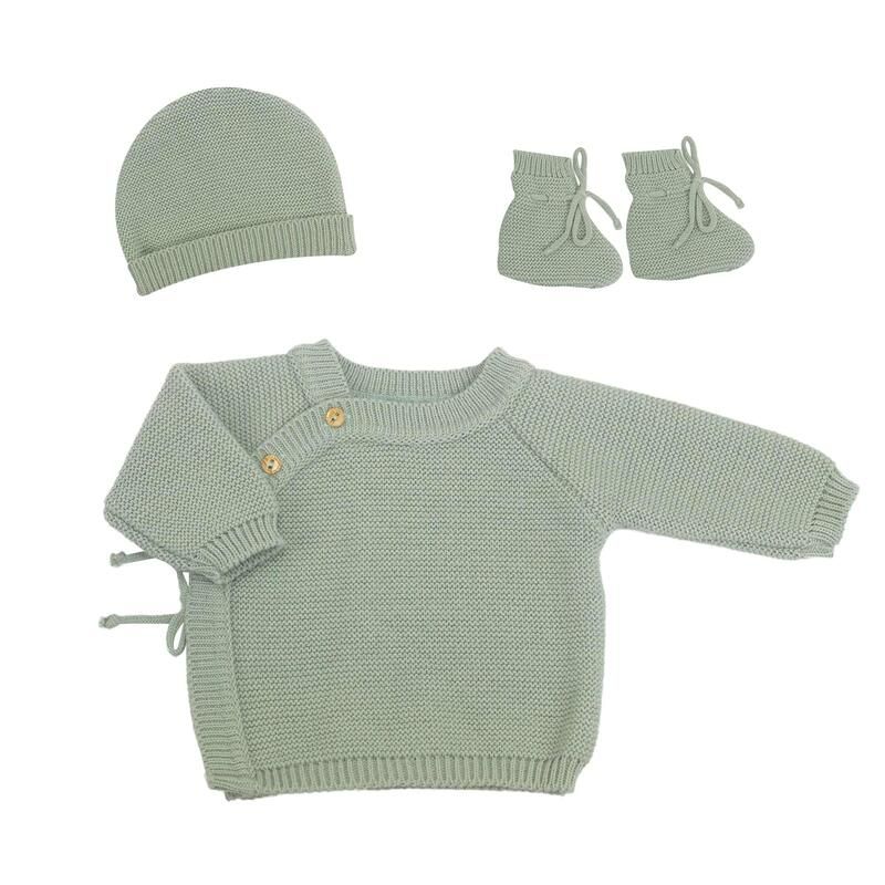 Lot Brassiere Bonnet Chausson 0-1m Vert Olive - trois kilos sept
