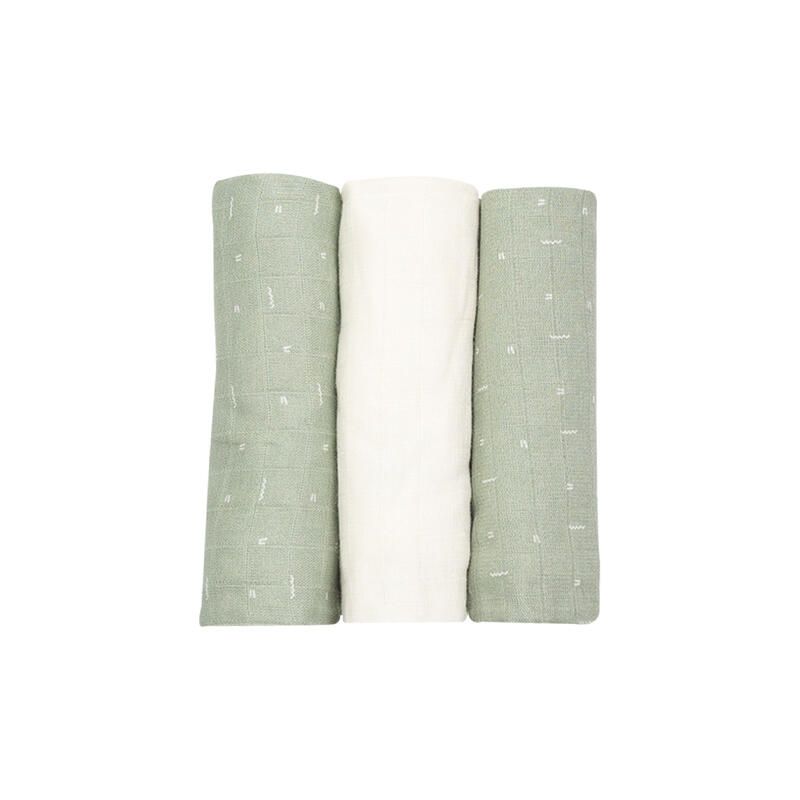 Lot de 3 langes 70x70cm - Olive Blanc - trois kilos sept