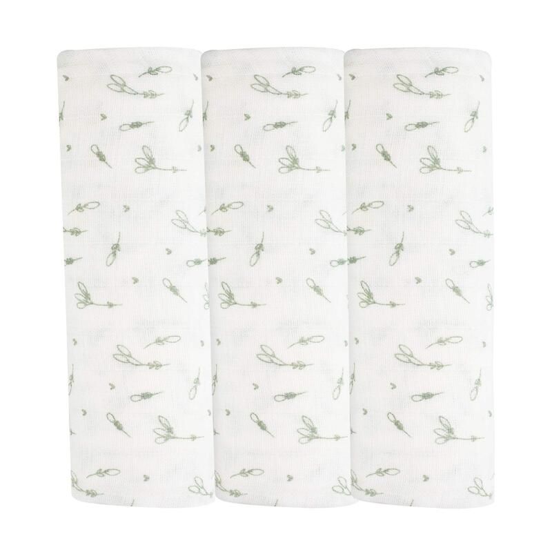 Lot de 3 langes 70x70cm - Feuille Olive - trois kilos sept