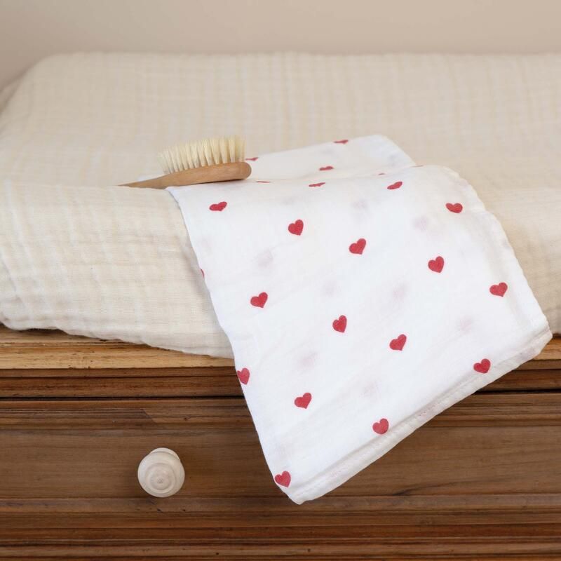 Lot de 3 langes 70x70cm -  Coeur Rouge - trois kilos sept