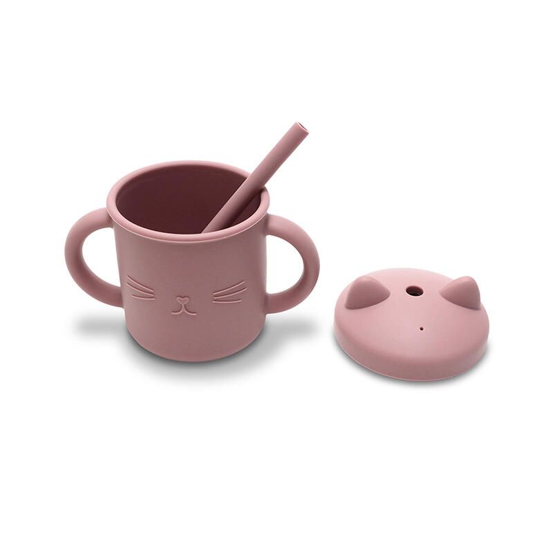 Tasse d’apprentissage avec paille en silicone Rose - lorelli