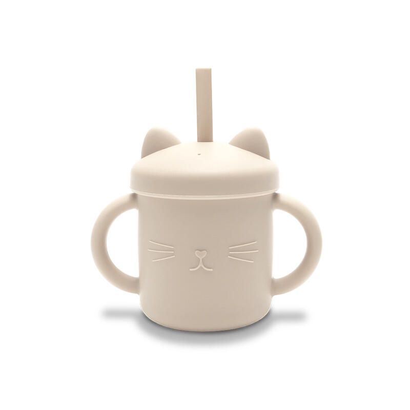 Tasse d’apprentissage avec paille en silicone Beige - lorelli