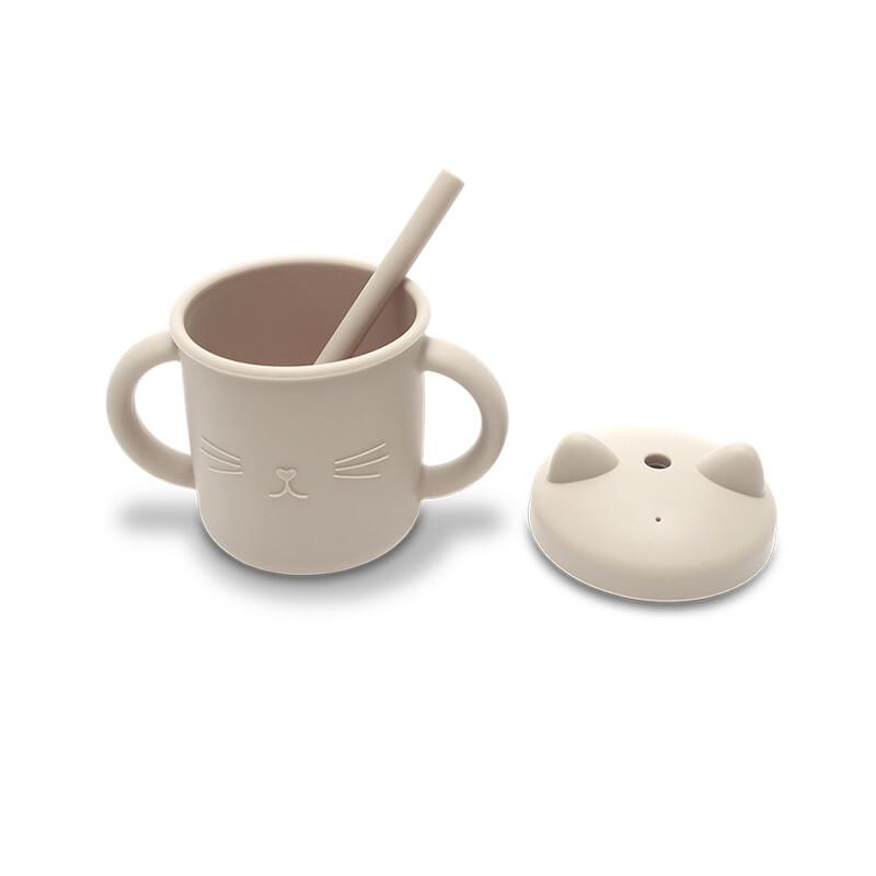 Tasse d’apprentissage avec paille en silicone Beige - lorelli