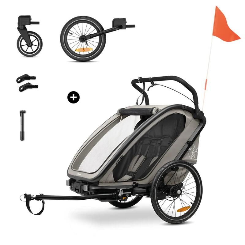Remorque de vélo et poussette 3en1 Bike N Walk Duo Light Grey - hauck