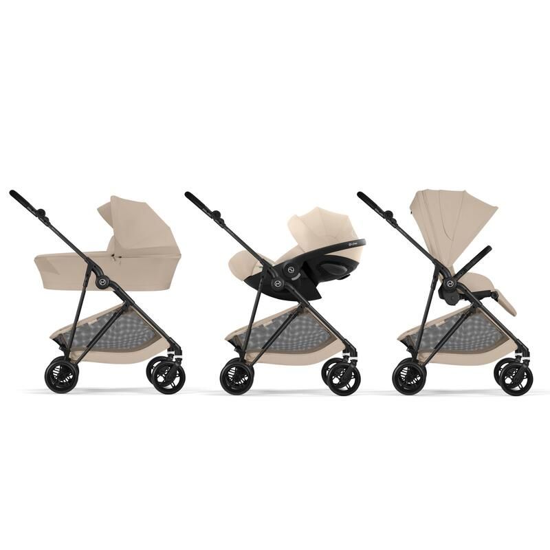 Poussette Trio Melio 6 Carbon + Siège auto Cloud T Plus + Nacelle Melio 6 Almond Beige - cybex