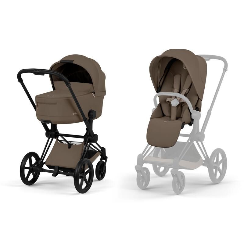 Poussette Duo Priam 5 Comfort + Nacelle pliable Matt Black Coconut Brown - cybex