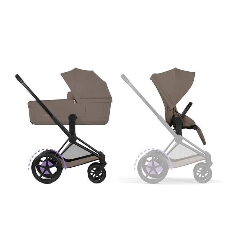 Poussette Duo e-Priam 3 Comfort + Nacelle pliable Matt Black Coconut Brown - cybex
