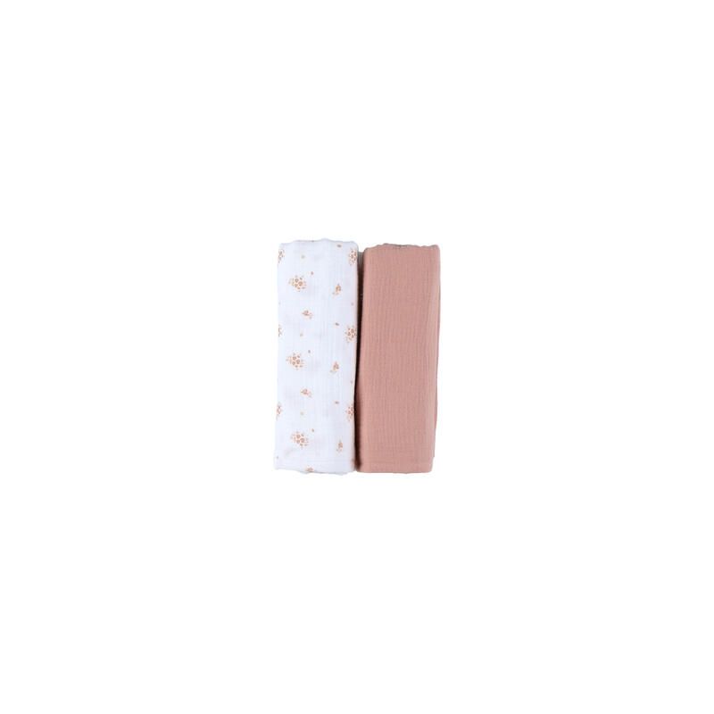 Lot de 2 langes mousseline bio Vintage Flowers 100x100cm Rose - noukie 's