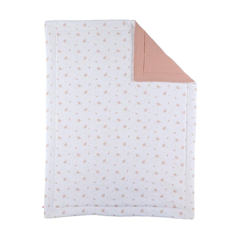 Couverture mousseline bio Vintage Flowers Fleurs Dantan 75x100cm Ecru Rose - noukie 's