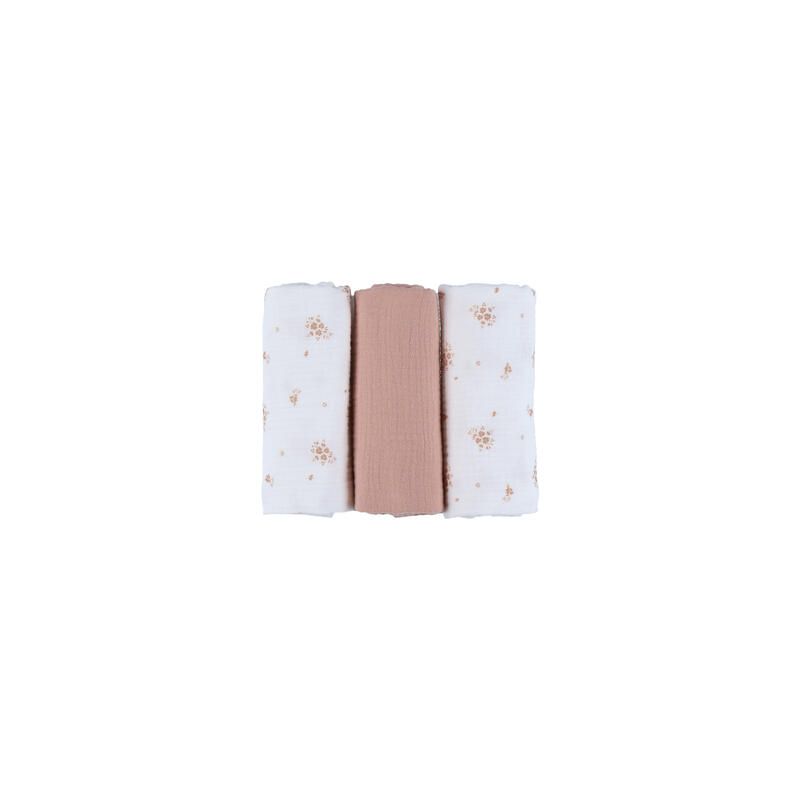 Lot de 3 langes mousseline bio Vintage Flowers 70x70cm Ecru Rose - noukie 's