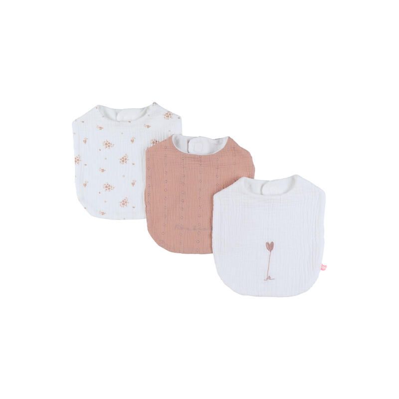 Lot de 3 bavoirs mousseline bio Vintage Flowers Fleurs Dantan Blanc Rose - noukie 's