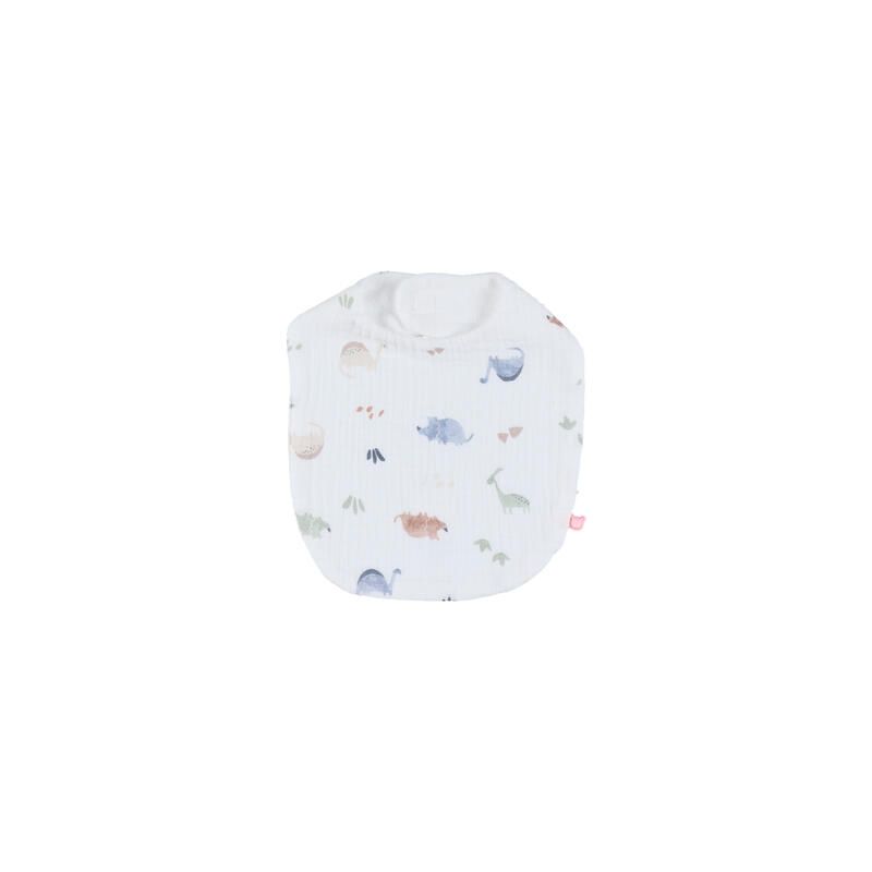 Lot de 3 bavoirs mousseline bio M&M Dinos 2026 Beige Blanc Bleu - noukie 's