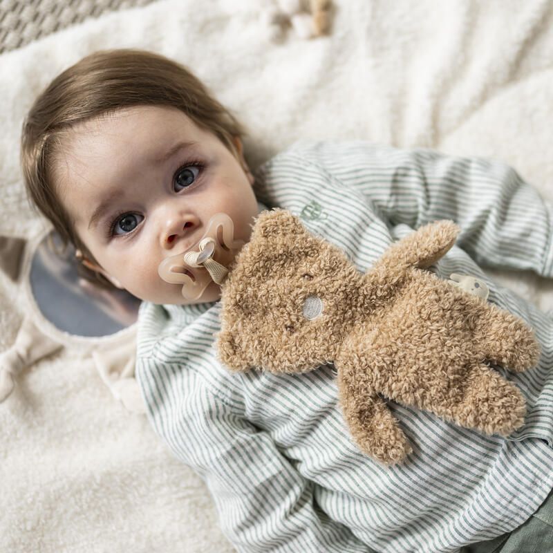 Doudou Attache Tétine ours Teddy Bouclette - Marron - nattou