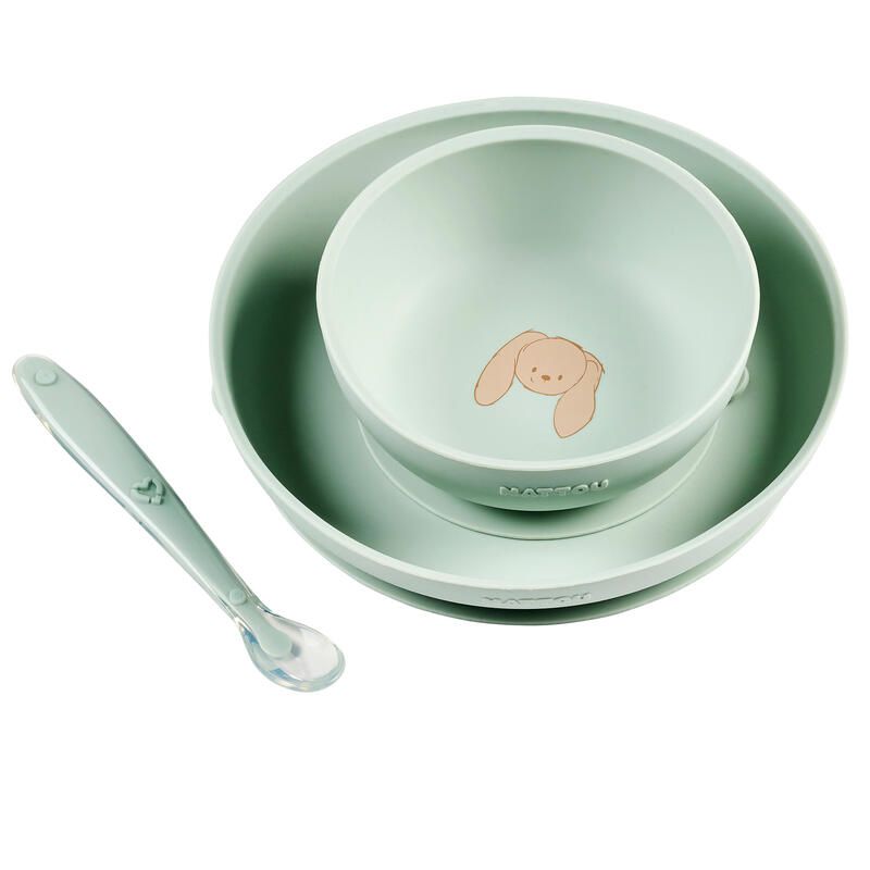 Coffret repas 3 pièces silicone lapin Vert - nattou